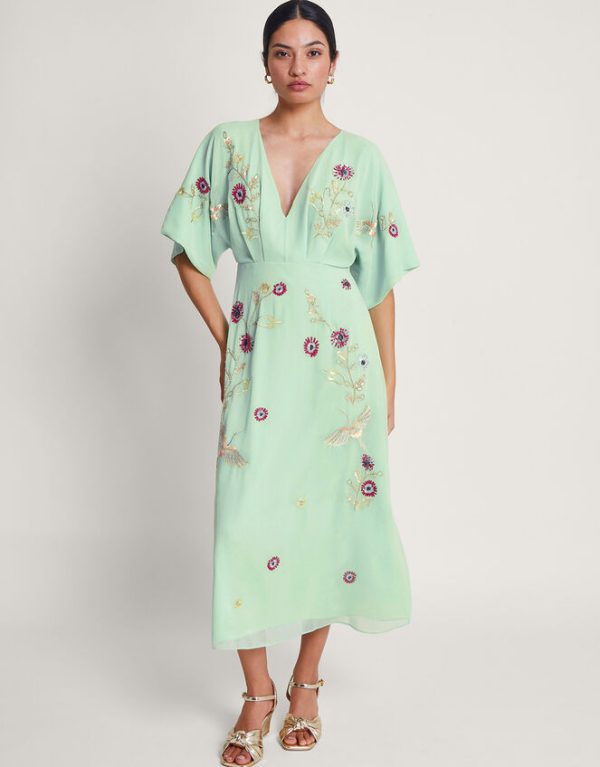 Monsoon Rosalie Hand-Embellished Dress Green