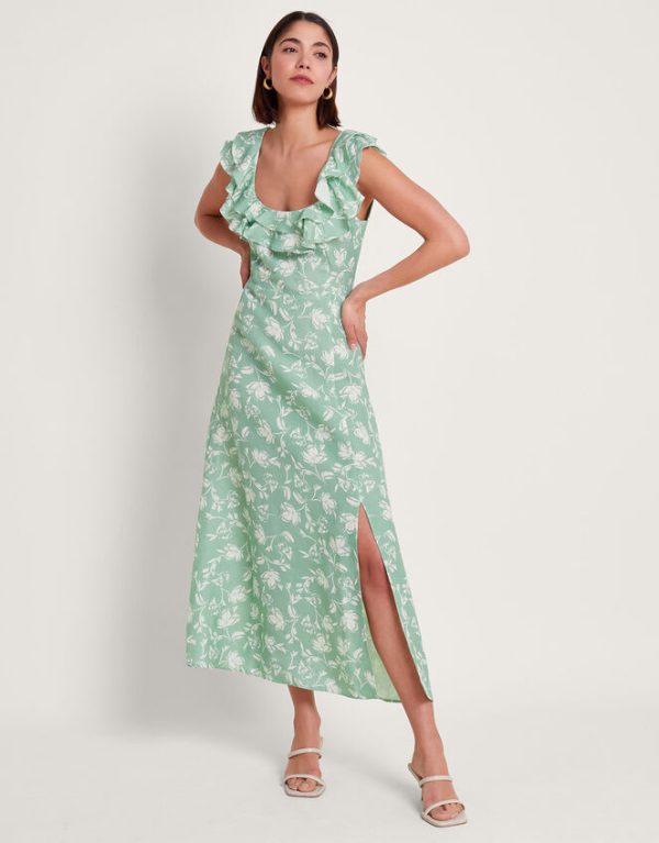 Monsoon Saskia Ruffle Dress Green