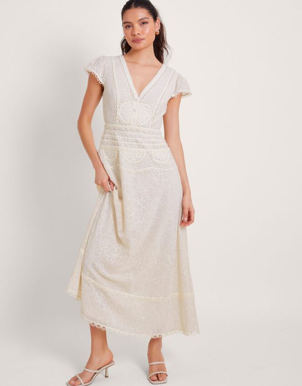 Monsoon Irene Broderie Dress Cream