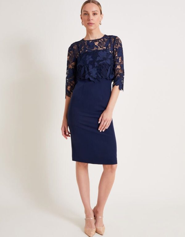 Monsoon Maya Lace Dress Blue