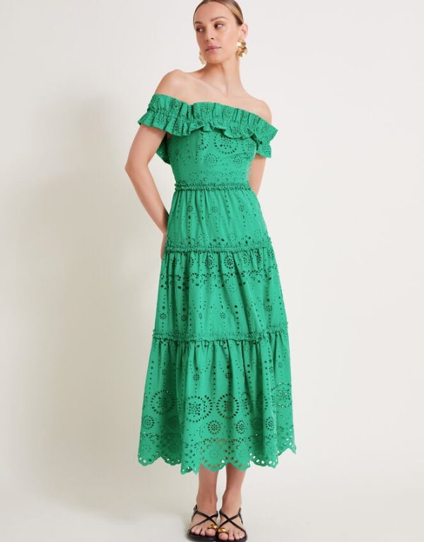 Monsoon Brynn Broderie Dress Green