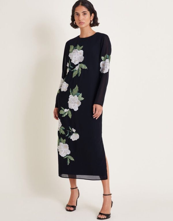 Monsoon Ariah Column Embellished Midi Dress Black