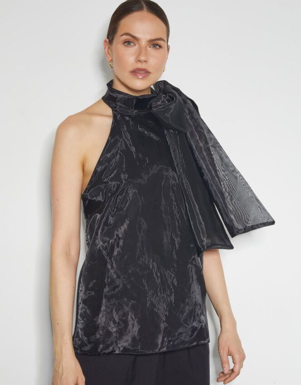 Monsoon Vera Sleeveless Organza Pussybow Top Black