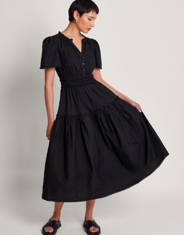 Monsoon Lorena Frill Midi Dress Black