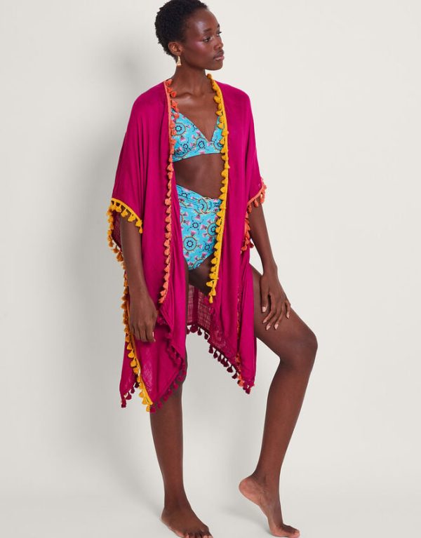 Monsoon Contrast Tassel Beach Cover-Up Pink