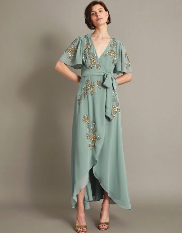 Monsoon Sarah Embellished Wrap DressGreen