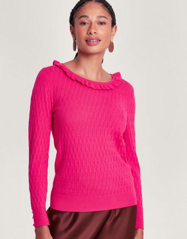 Monsoon Ruffle Scoop Neck Jumper Pink