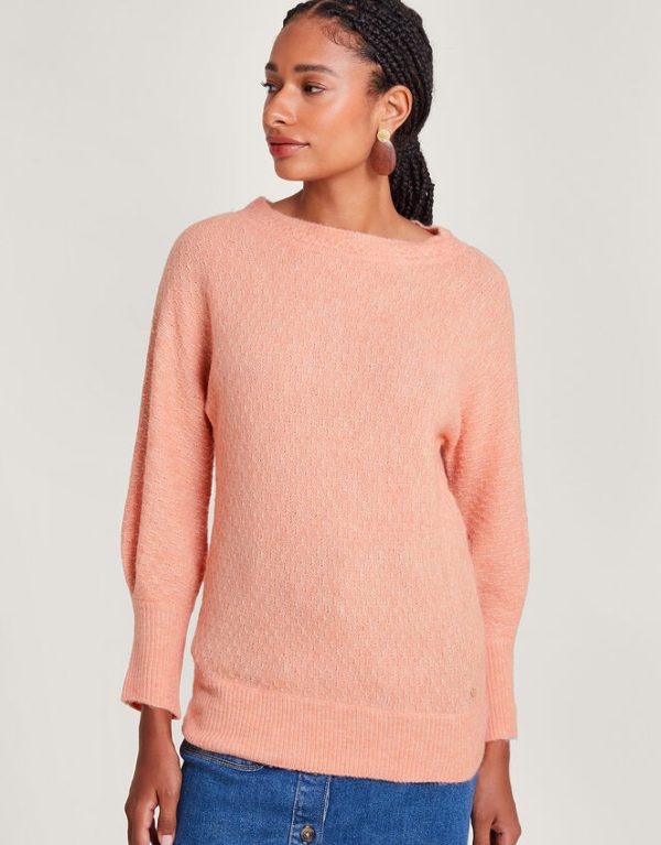 Monsoon Supersoft Pintuck Sleeve Jumper Orange