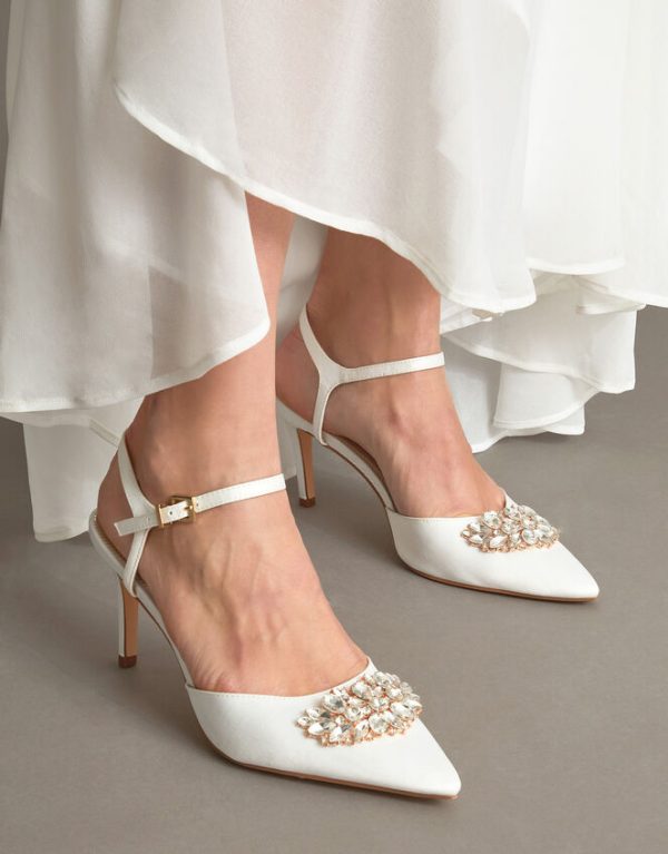 Monsoon Two-Part Diamante Trim Bridal Shoes Ivory