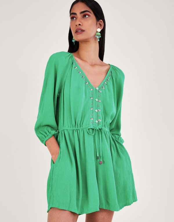 Monsoon Long Sleeve Embellished Romper Green