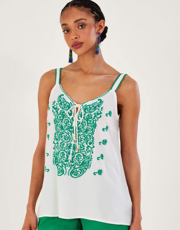 Monsoon Embroidered Cami Top Green