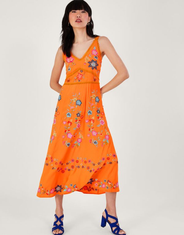 Monsoon Liyana Embroidered Floral Cami Dress Orange