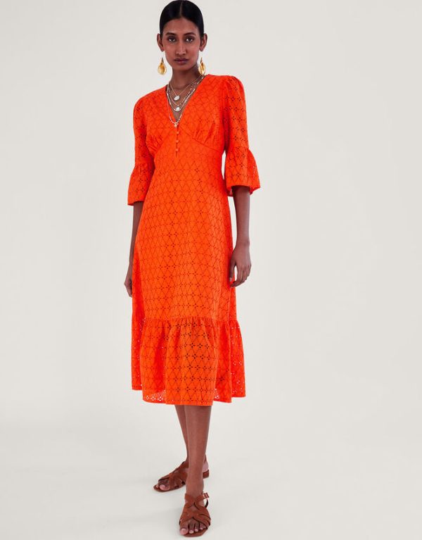 Monsoon Broderie Dress Orange