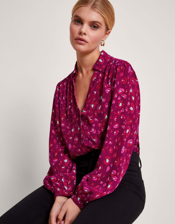 Monsoon Sara Animal Print Blouse Pink