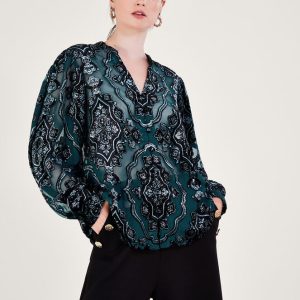 Monsoon Darcy Devore Blouse Teal