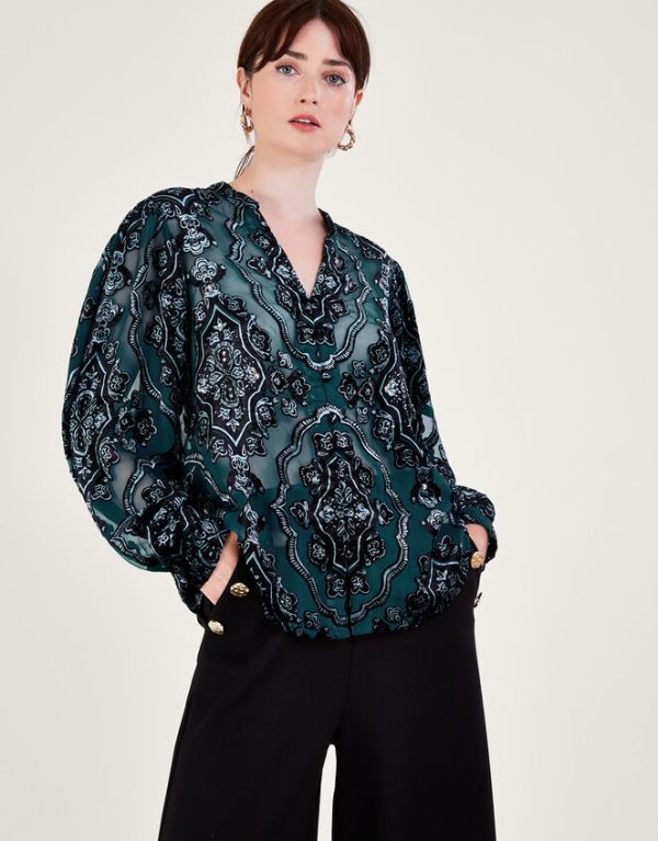 Monsoon Darcy Devore Blouse Teal