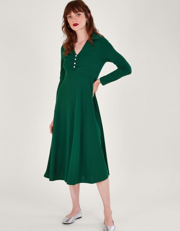 Monsoon Collared Jersey Dress Green