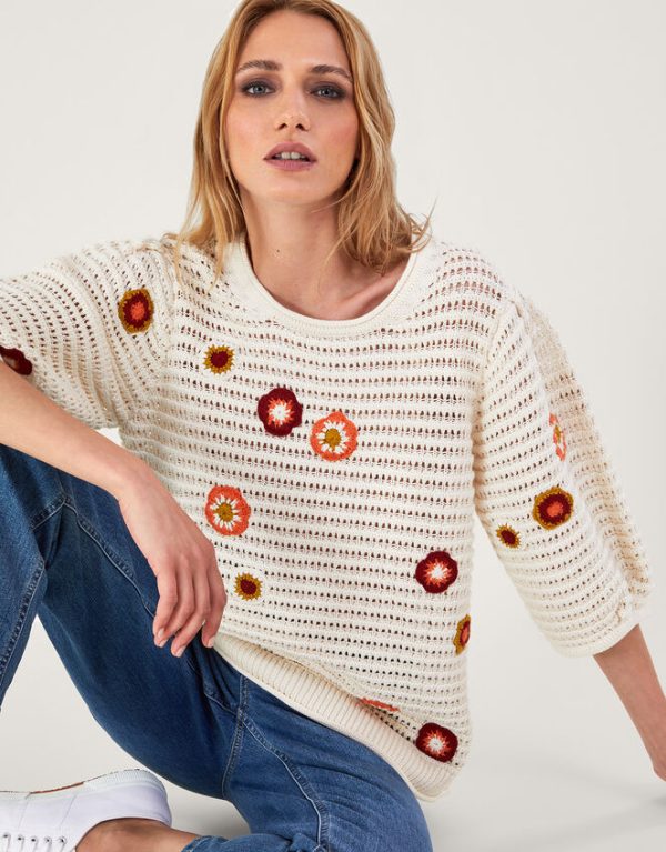 Monsoon Floral Embroidered Jumper Ivory