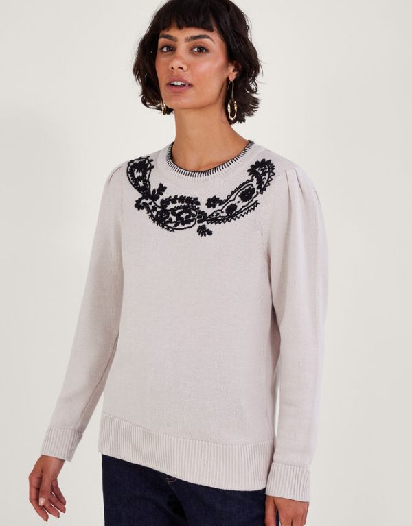 Monsoon Paisley Embroidered Jumper Ivory