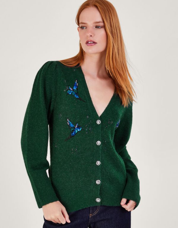 Monsoon Beau Bird Embellished Cardigan Green - Image 2