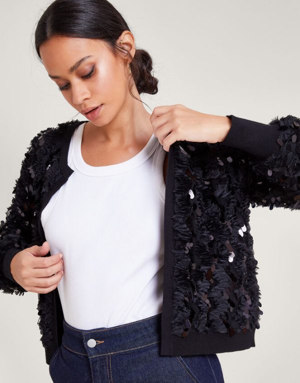 Monsoon Sienna Sequin Cardigan Black