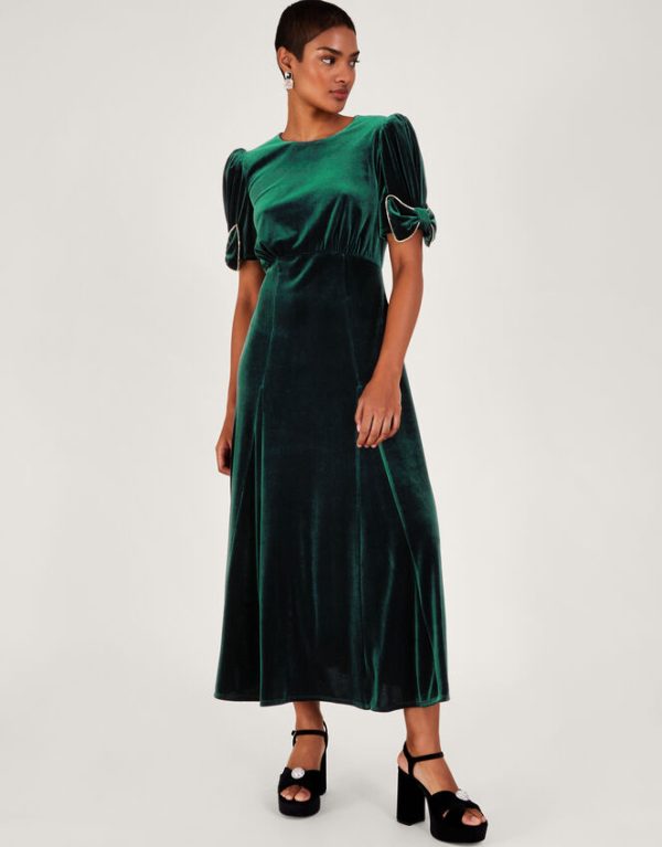 Monsoon Belle Velvet Bow Dress Green - Image 2