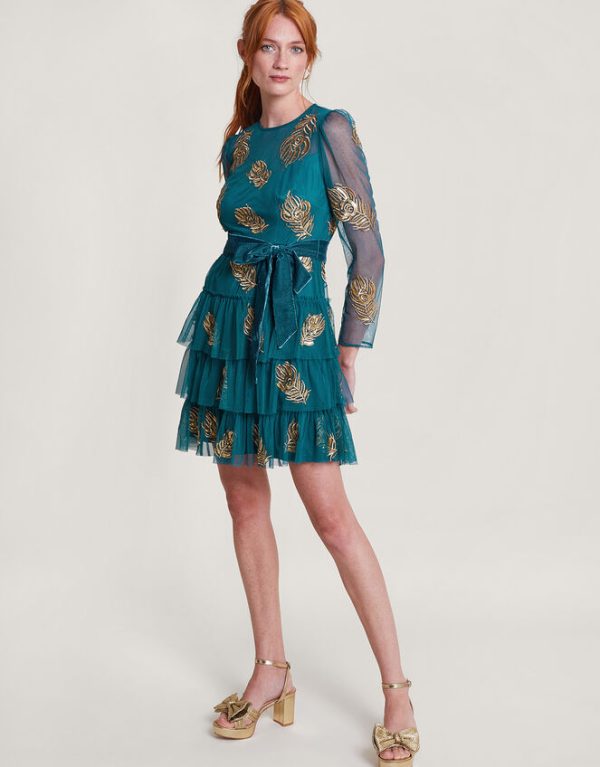 Monsoon Tally Embellished Tiered Dress Teal - Image 2