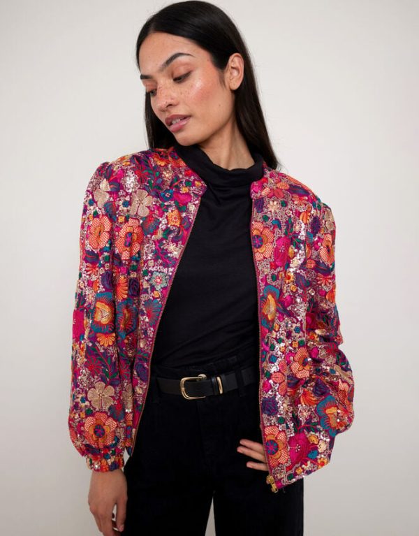 Monsoon East Embellished Floral Bomber Jacket Multi - Image 2