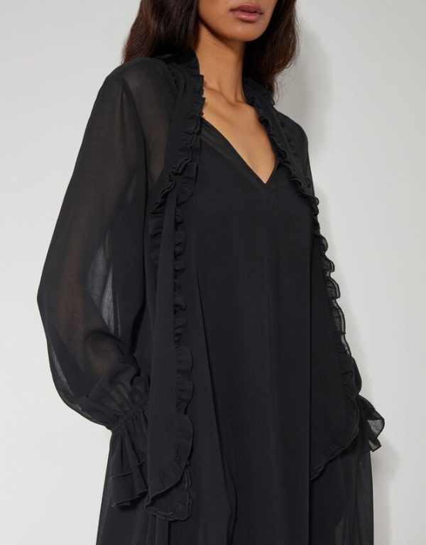 Monsoon Aurelia Long Sleeve Ruffle Midi Dress Black - Image 2