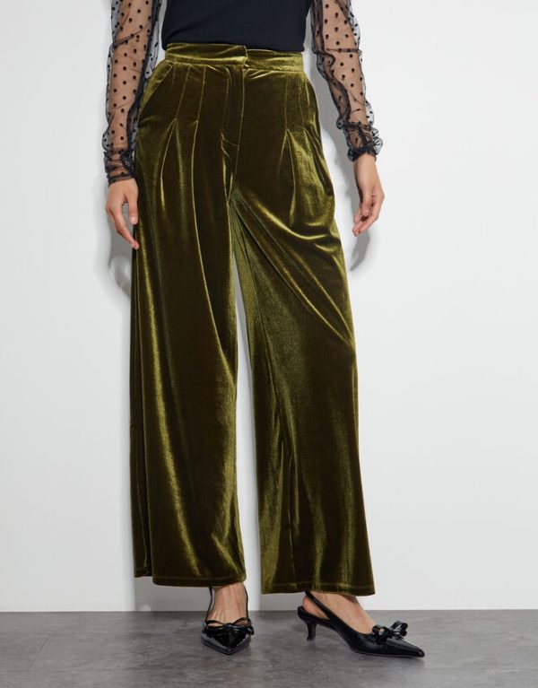 Monsoon Valery Wide Leg Velvet Trousers Green - Image 2