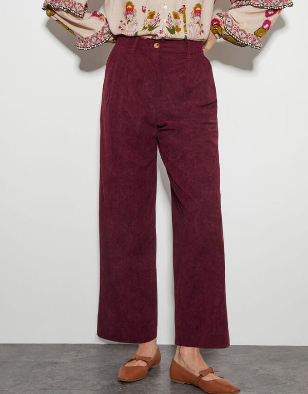 Monsoon Samira Corduroy Wide Leg Trousers Red - Image 2