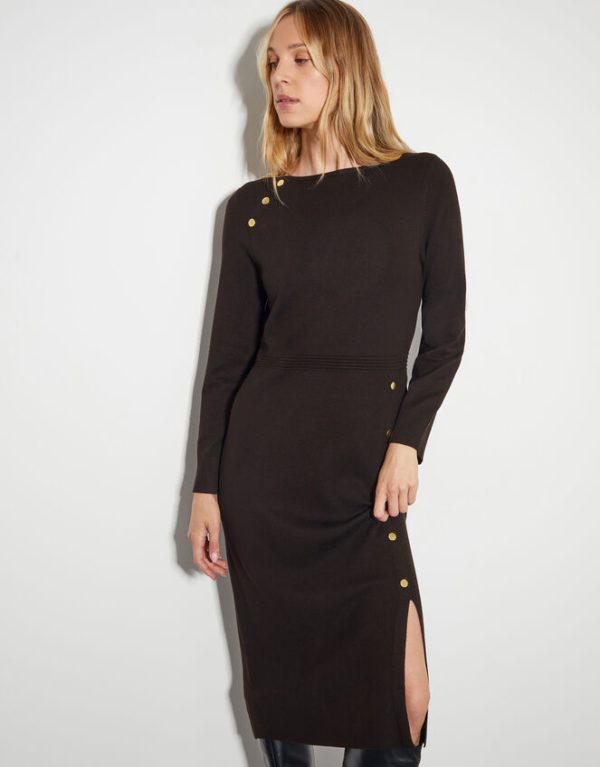 Monsoon Ciara Button Midi Jumper Dress Brown - Image 2