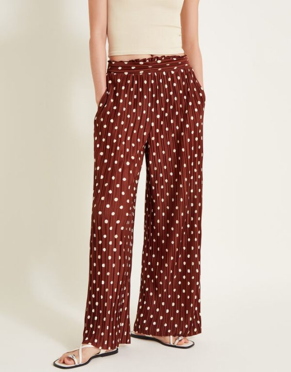 Monsoon Paris Spot Plisse Trousers Brown - Image 2