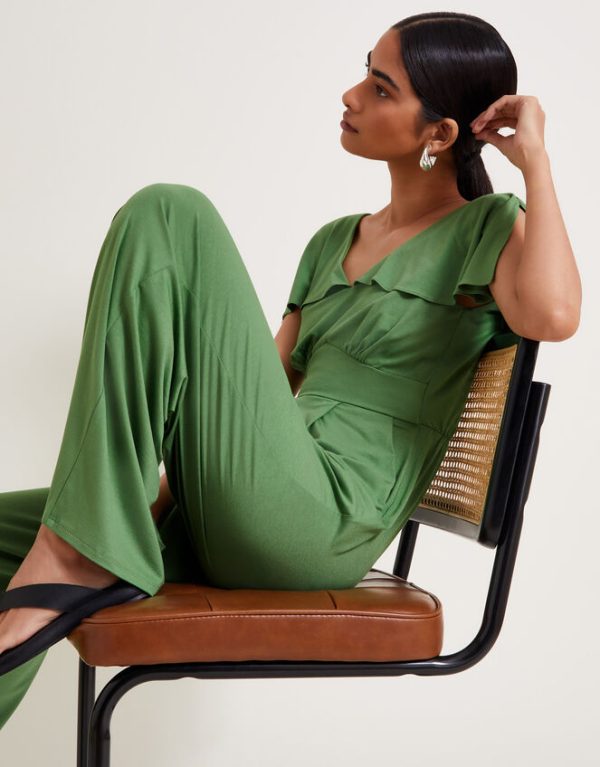 Monsoon Ronda Ruffle Jersey Jumpsuit Green - Image 2