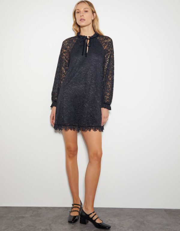 Monsoon Lulu Long Sleeve Lace Mini Dress Black - Image 2