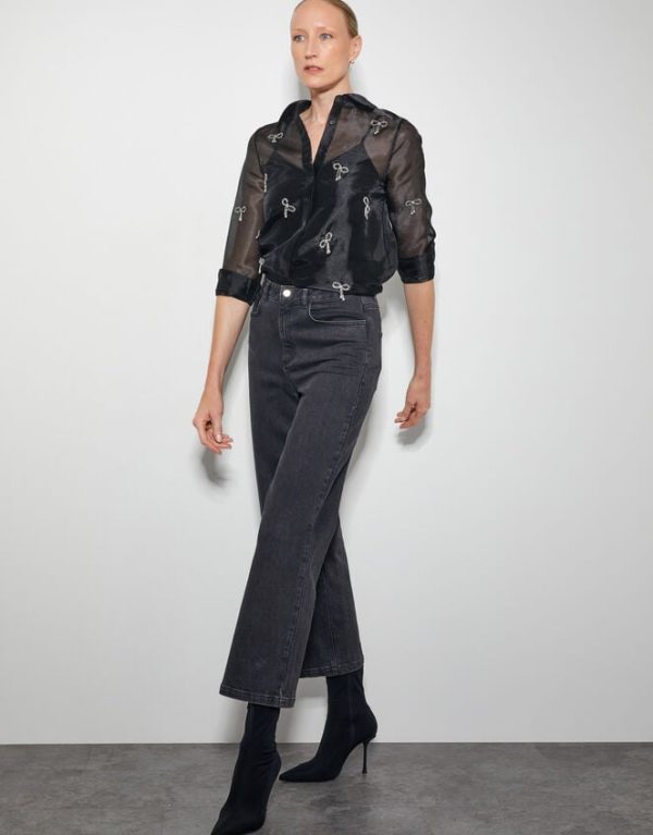 Monsoon Betty Bow Organza Blouse Black - Image 2