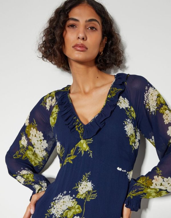 Monsoon Rowena Floral Ruffle Dress Blue - Image 2