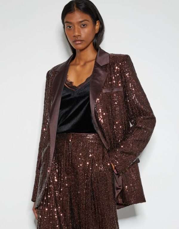 Monsoon Monsoon x Sarah Corbett-Winder Satin Sequin Blazer Bronze - Image 2