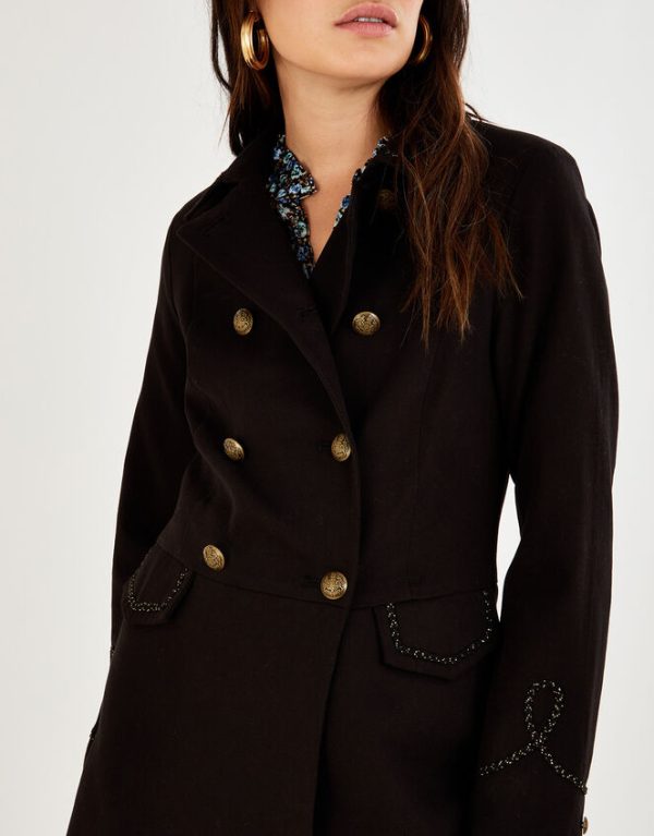 Monsoon Myla Military Detail Coat Black - Image 2