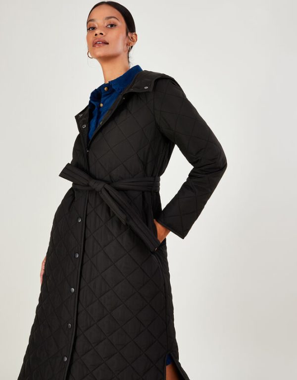 Monsoon Quinn Quilted Hooded Longline Coat in Recycled Polyester Black - Image 2