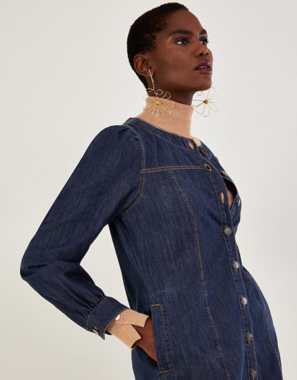 Monsoon Denim Button Through Shirt Dress Blue - Image 2