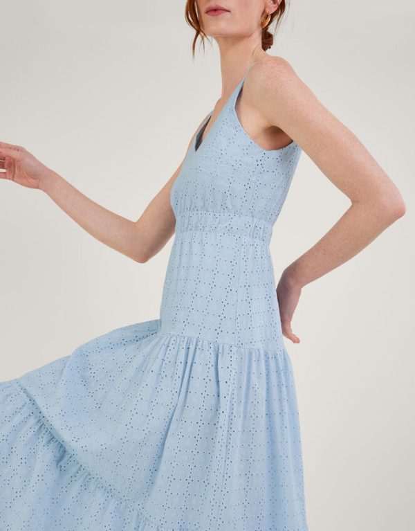 Monsoon Belle Broderie Tiered Dress Blue - Image 2