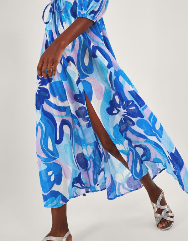 Monsoon Swirl Print Puff Sleeve Maxi Dress Blue - Image 2