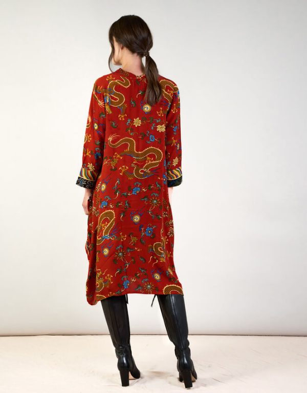 Monsoon One Hundred Stars Asymmetric Dragon Print Dress Orange - Image 3