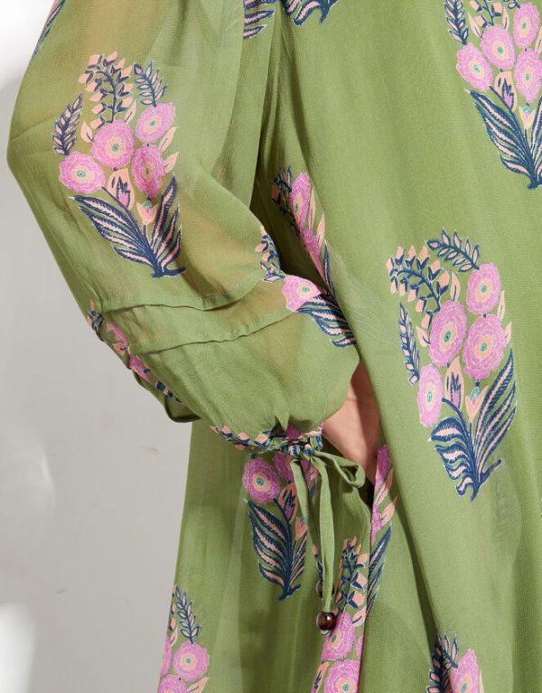 Monsoon East Floral Print Maxi Dress Green - Image 3