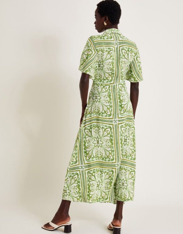 Monsoon Emilia Print Midi Shirt Dress Green - Image 3