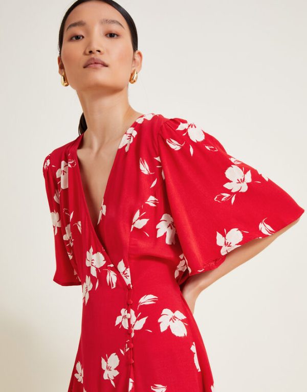 Monsoon Iggy Floral Wrap Dress Red - Image 3