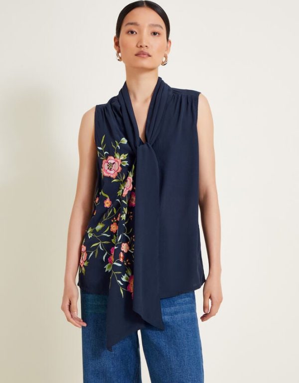 Monsoon Mya Embroidered Top Blue - Image 3