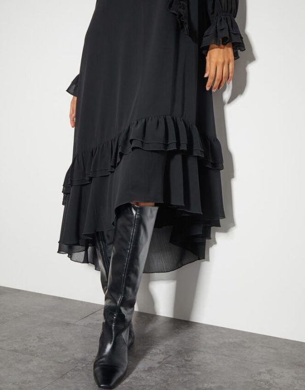 Monsoon Aurelia Long Sleeve Ruffle Midi Dress Black - Image 3