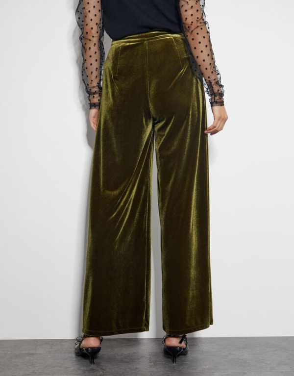 Monsoon Valery Wide Leg Velvet Trousers Green - Image 3